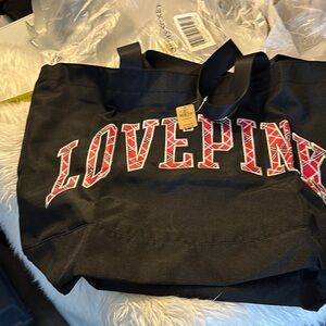 Victoria's Secret Black Tote with Red Patterned Lettering